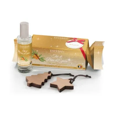 Set 2 decoratiuni si spray parfum 30 ml Ceai si turta dulce - Esteban Paris Parfums