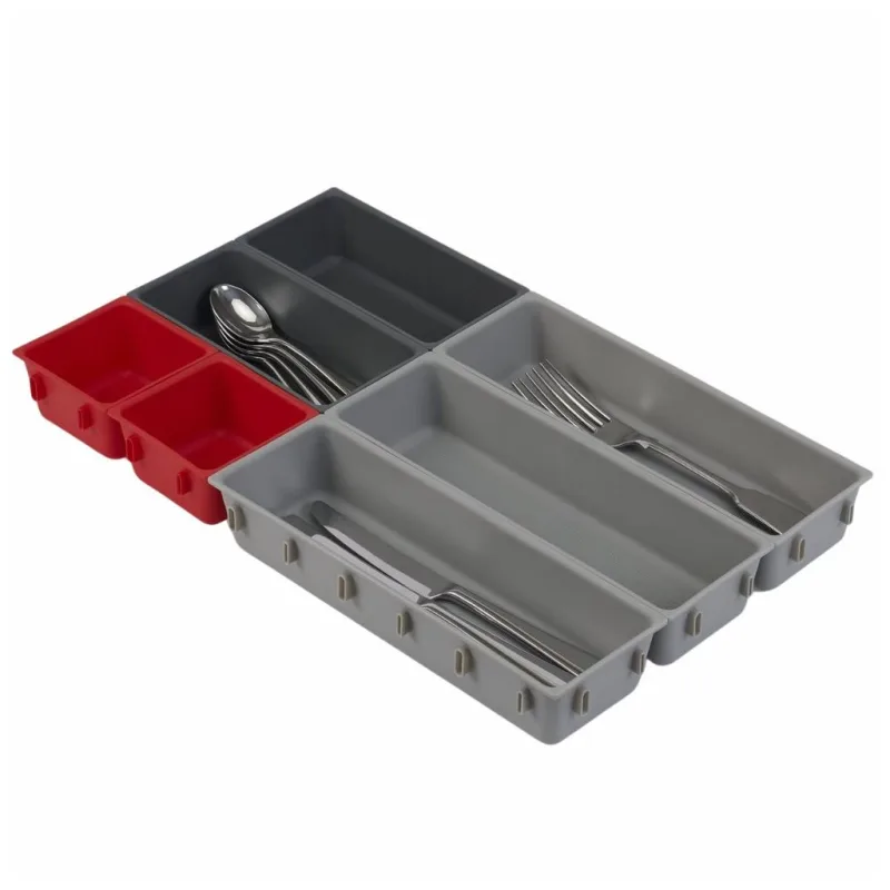 Duo Set 7 piese organizare tacamuri Gri/Rosu - JosephJoseph - Image 1