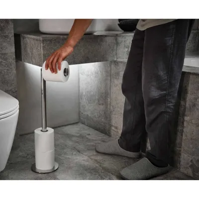 Suport baie hartie Easystore Luxe 2 în 1  Inox - JosephJoseph