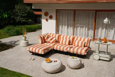 Scaun lounge modular de exterior Fatboy Paletti Seat Stripe Orange Creme