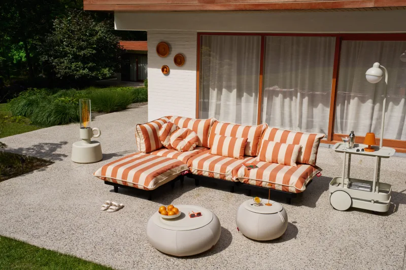 Colț de lounge modular de exterior Fatboy Paletti Corner Seat Left Stripe Orange Creme - Image 2