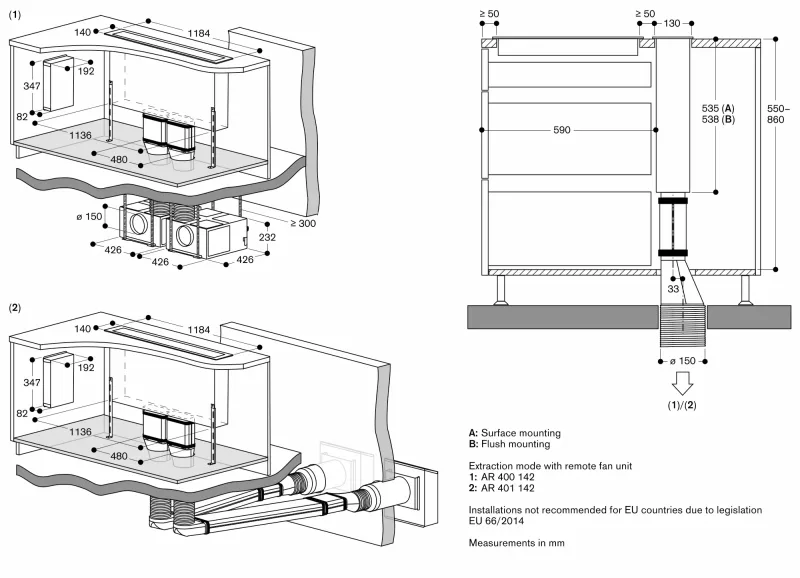 Ventilație de masă seria 400, 120 cm, oțel inoxidabil Gaggenau - Image 7