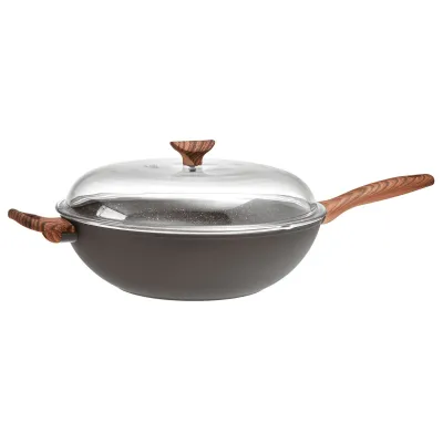 Tigaie Wok Non-Stick 32cm Rock'N'Rose gri cu capac - Sambonet