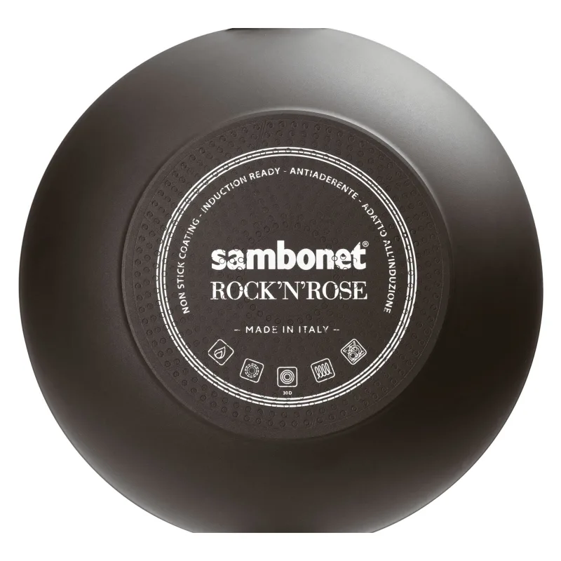 Tigaie Wok Non-Stick 32cm Rock'N'Rose gri cu capac - Sambonet - Image 3